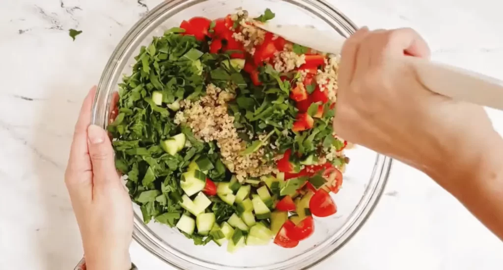 Colorful bowl of Costco Quinoa Salad with vegetables and grains.