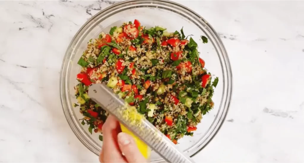 Colorful bowl of Costco Quinoa Salad with vegetables and grains.