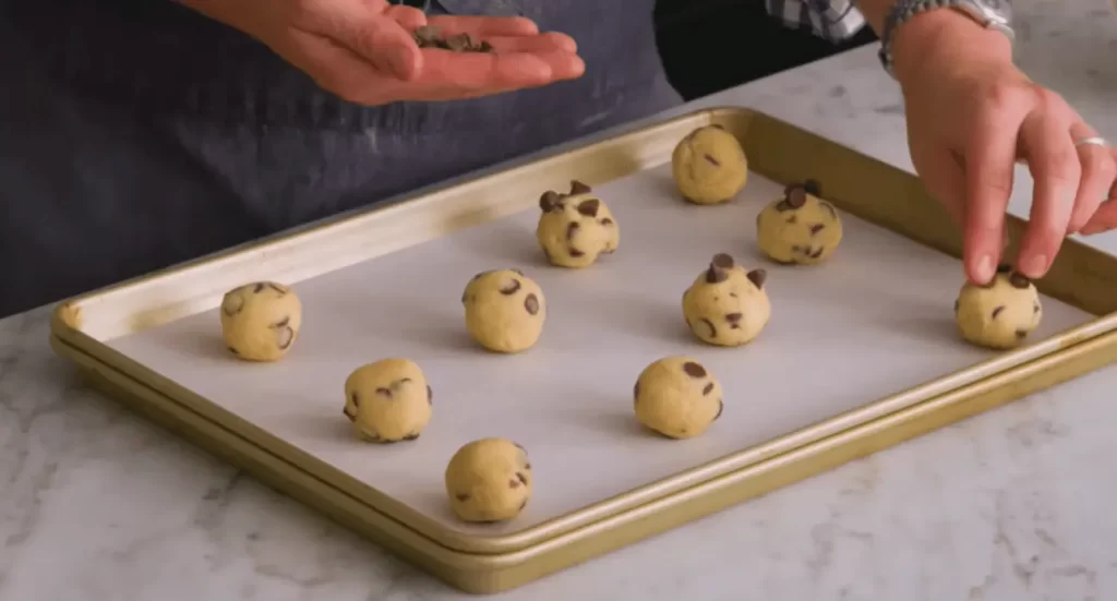 Close-up of Nestle chocolate chip cookies with gooey chocolate chips.